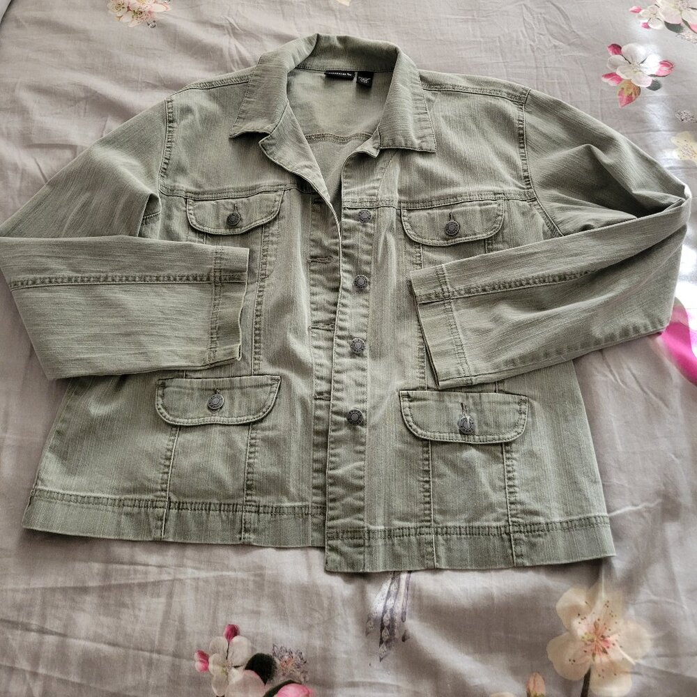 Chicos Light Green Jean Jacket Size 2 - Faded Green Color